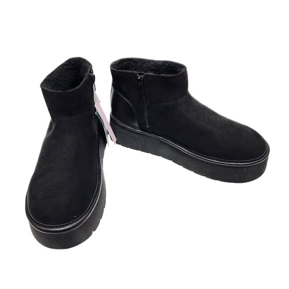 Wild Fable Platform Black Ankle Boots Size 10 Faux Suede Faux Fur Warm Lining - Picture 5 of 10